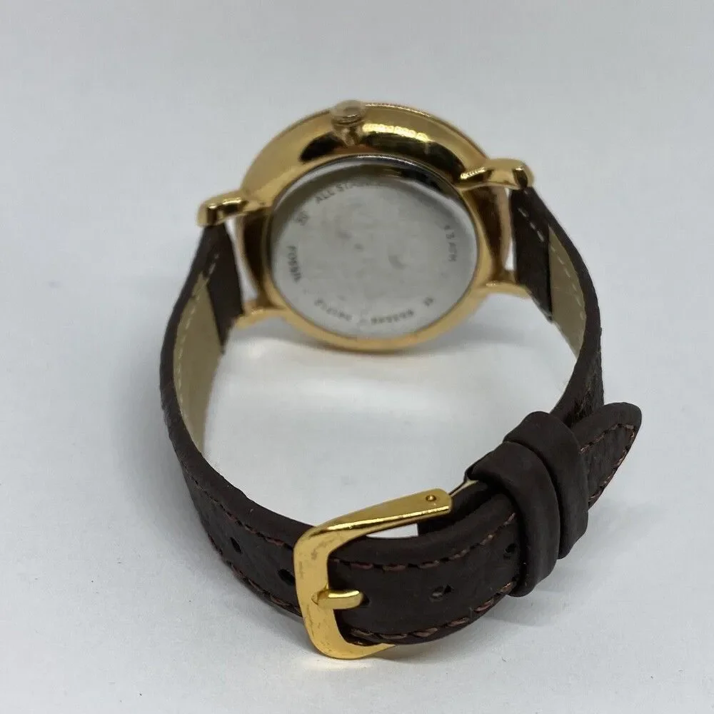 Fossil Jacqueline ES3546 Women Brown Leather Analog Rose Dial Quartz Watch WO50